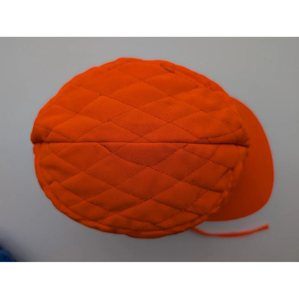 Vintage Blaze Orange Quilted Hunting Hat Ear Flaps Faux Fur Lined Trapper Cap
